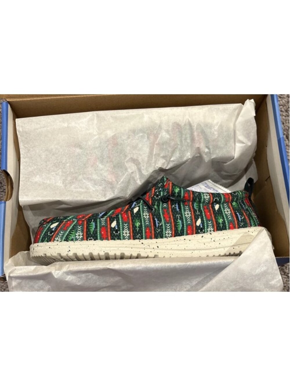 Size 8-Hey Dude Men's Wally Fishmas Sweater Pine Green/Multi Shoes NIB! 2025